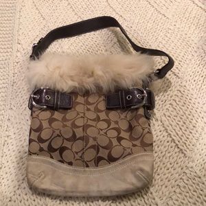 Fur lined Suede Coach bag